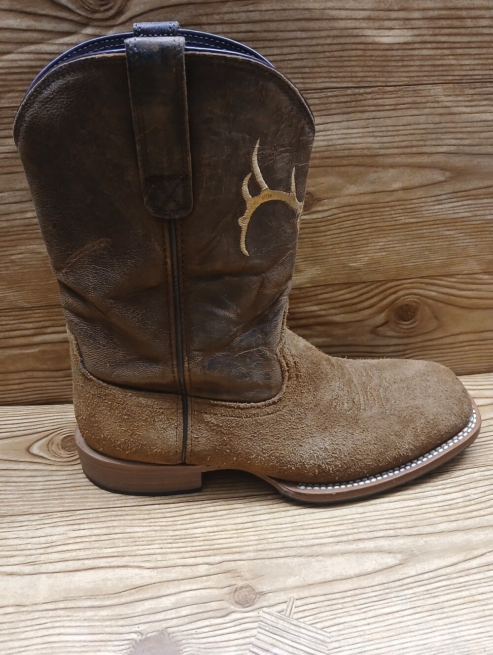 RedHead Ranch Ridgedale Deer Skull Square Suede  Western Leather Cutter ToeBoots